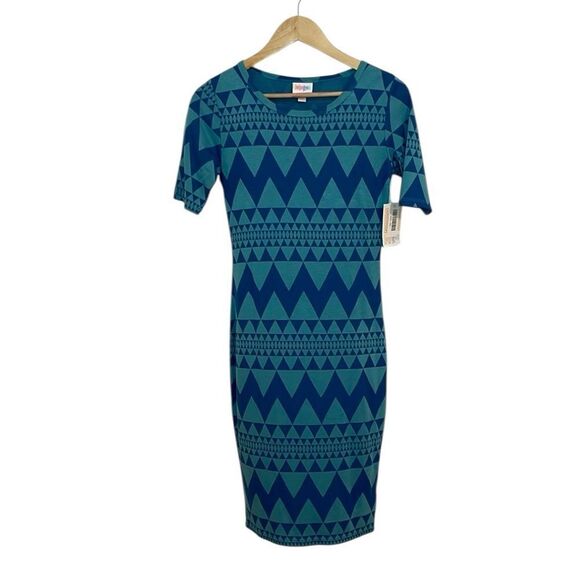 LuLaRoe Blue Geometric Bodycan Dress, Julia, XS - Picture 1 of 6